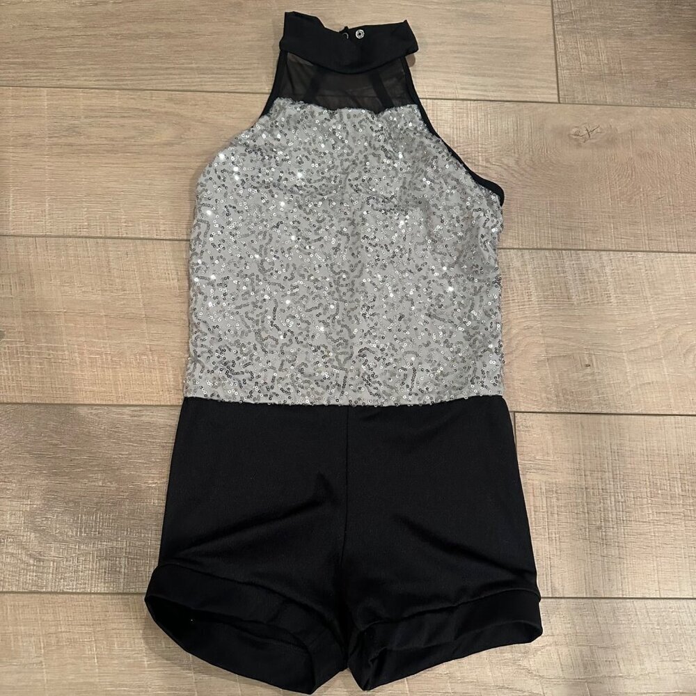 WEISSMAN LARGE CHILD DANCE COSTUME BLACK AND SILVER STYLE 13738